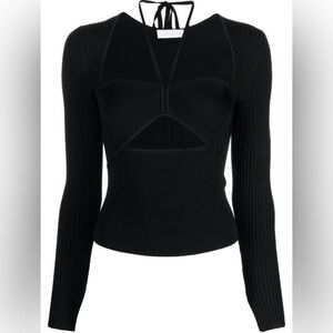 Johnathan Simkhai Black Ribbed Long Sleeve Top
